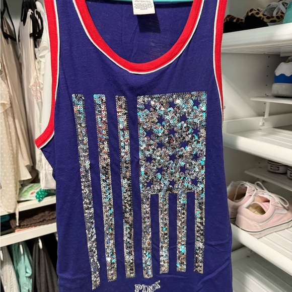 PINK Victoria's Secret Kids Tank Top with Blue and Red Flag Design - Picture 1 of 1